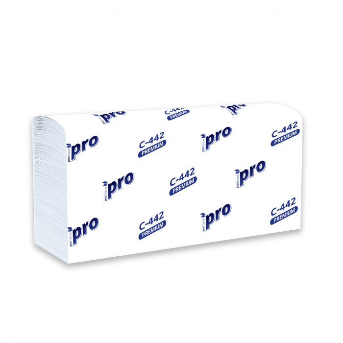 Полотенце бумажное белое PRO 2сл, 200л, Z-сл, 24*21,5см 21/1